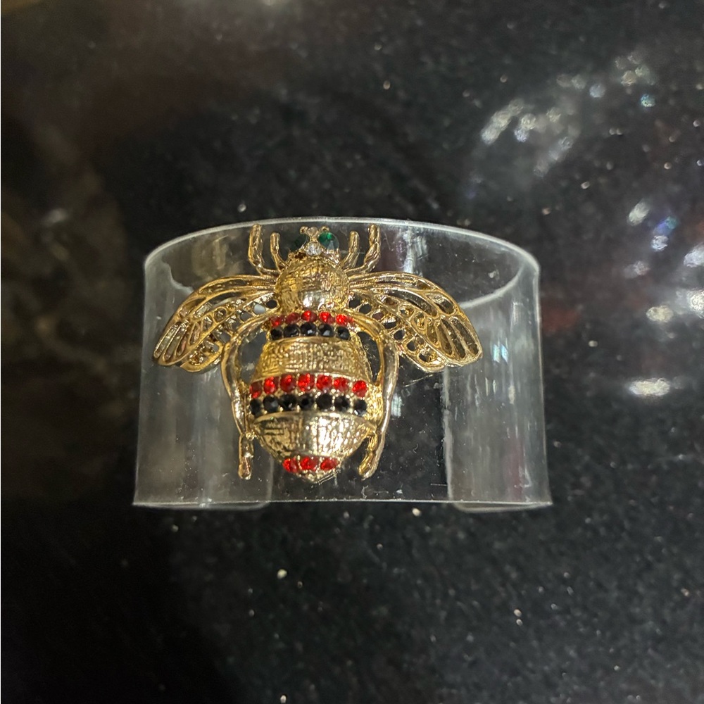 Gold and Red Bee Cuff Bracelet - Picture 2 of 2